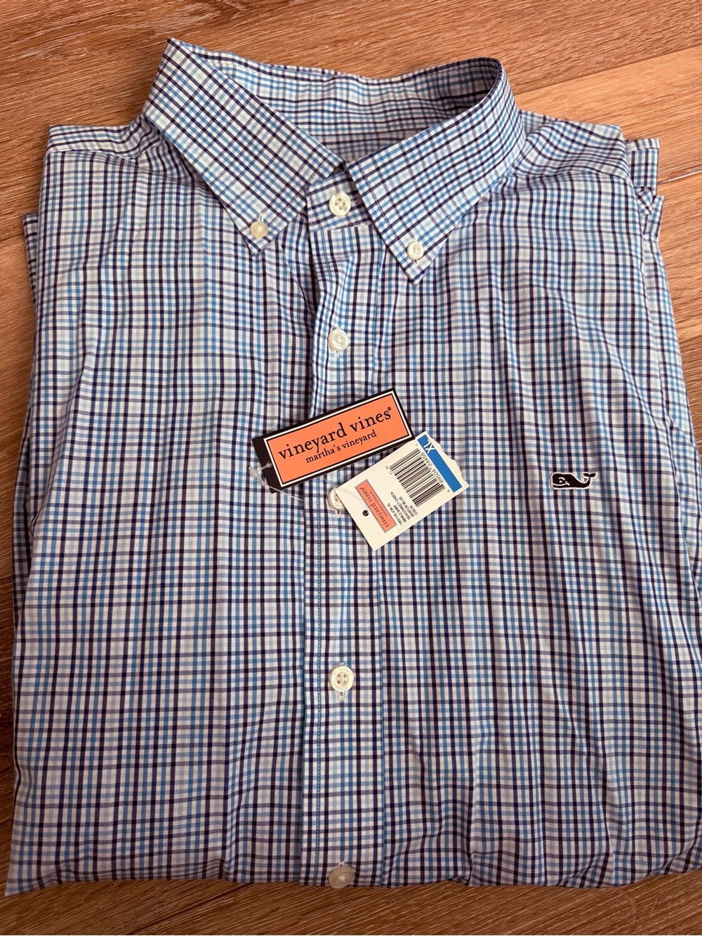 Vineyard Vines Men’s Light Blue and Navy Plaid Button-Down Shirt
